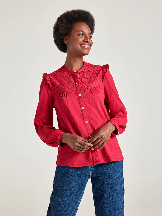 The Organic Cotton Pretty Broderie Blouse PINK