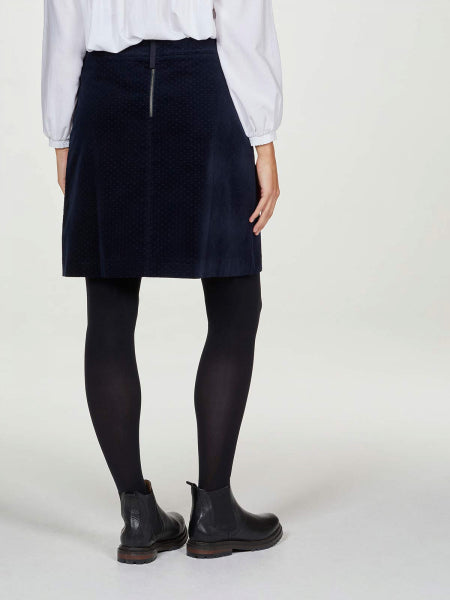 Fayette Velvet Pocket Front Skirt - Dark Navy