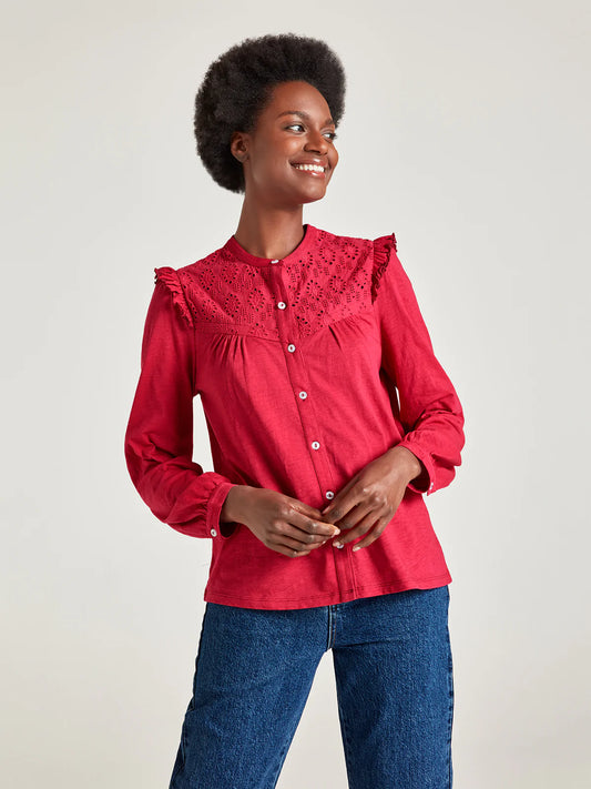 The Organic Cotton Broderie Top PINK