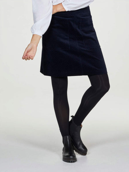 Fayette Velvet Pocket Front Skirt - Dark Navy